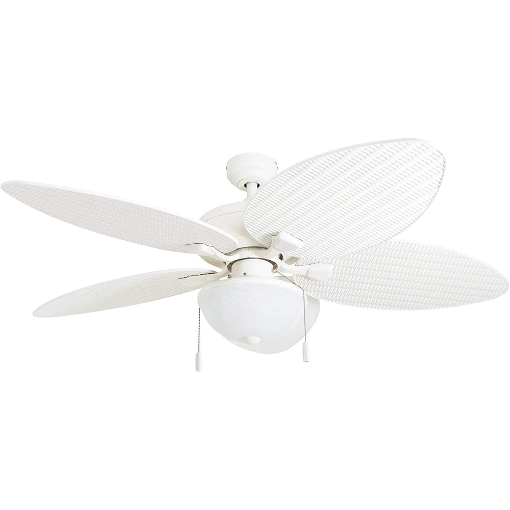 Honeywell Ceiling Fans Inland Breeze, 52 Inch Tropical Indoor Outdoor Ceiling Fan with Light, Pull Chain, Three Mount Options, Weather Resistant Blades - 50511-01 (White) -