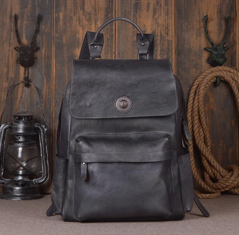 Men's Luxury Classic Leather Shoulder Backpack