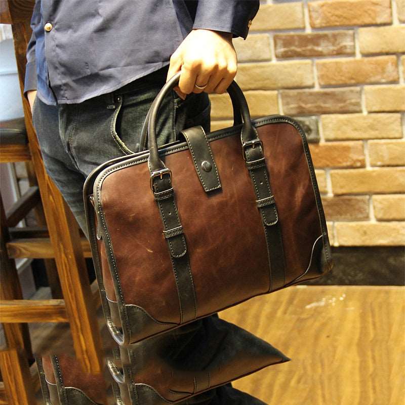 Men's Luxury Leather Shoulder Carry Briefcase