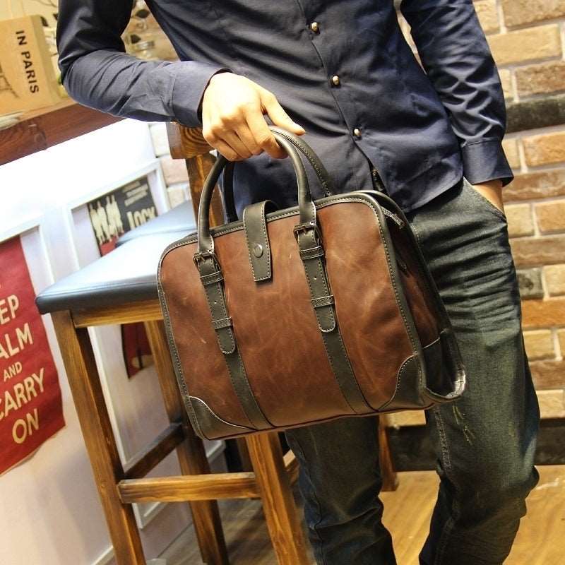 Men's Luxury Leather Shoulder Carry Briefcase