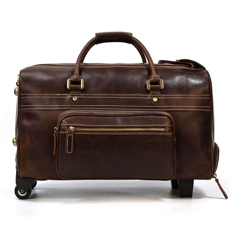 Men's Luxury Leather Trolley Travel Bag
