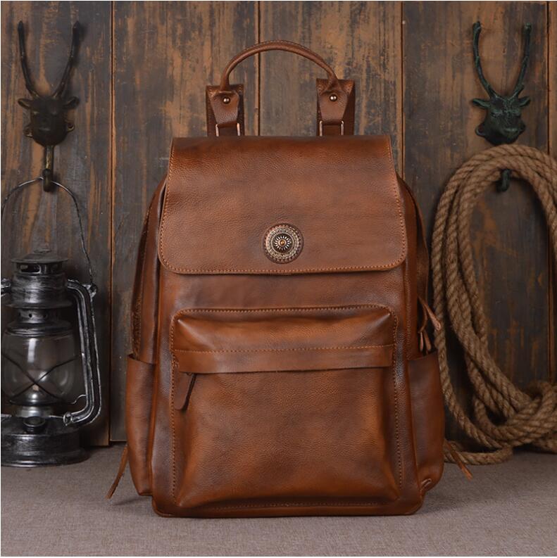 Men's Luxury Classic Leather Shoulder Backpack