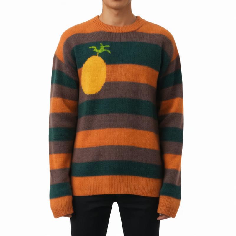 men mohair sweater Fuzzy Strip knit pullover knitwear Long Sleeve knitt crew neck winter mohair sweater men