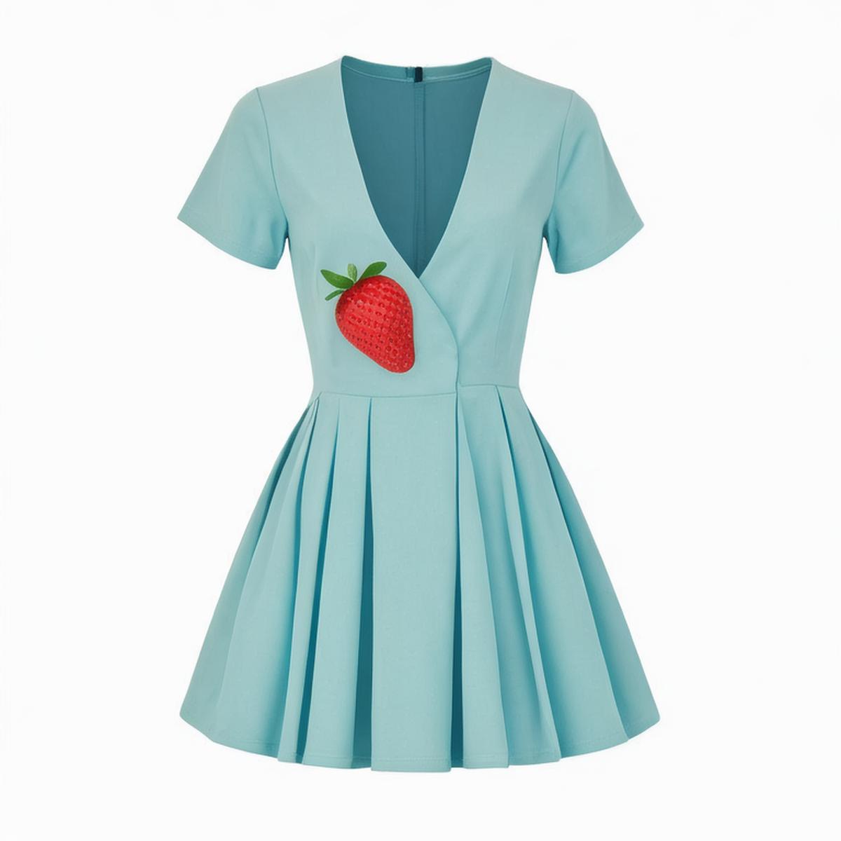 Women's 2024 Summer New Fashion French Sweet Three-Layer V-Neck Princess Dress Solid Color Short Sleeve Dress