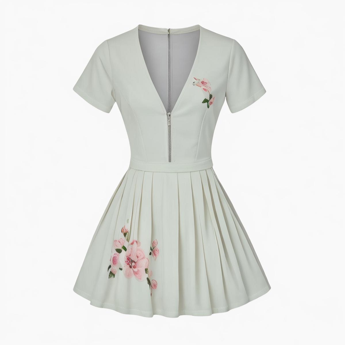 Women's 2024 Summer New Little White Dress French Age-Reducing Puff Sleeve V-Neck Pure Desire Waist Slimming Dress