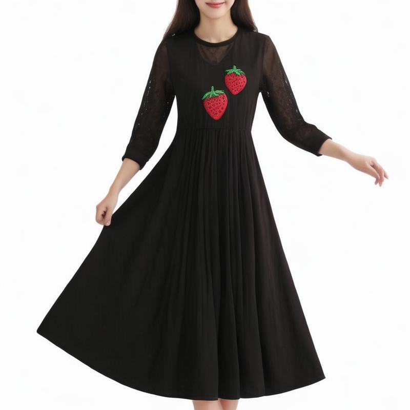 Springsummer plus-size women's elastic pleat stitching lace fashion temperament pleat skirt office casual knee-length skirt