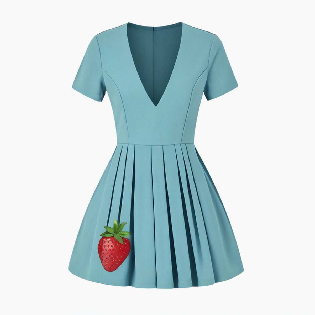 Women's 2024 Summer New Fashion French Sweet Three-Layer V-Neck Princess Dress Solid Color Short Sleeve Dress