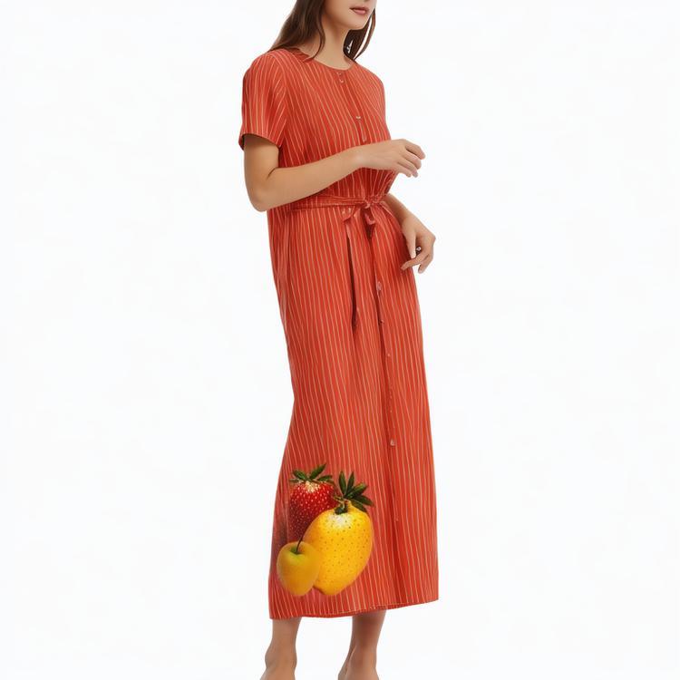 latest designs 2024 summer pleat collar short sleev slim fit print top set for women's split skirt two-piece set