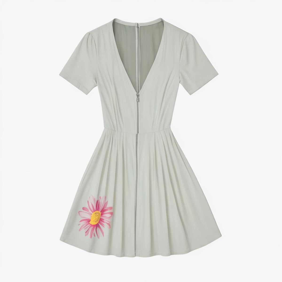 Women's 2024 Summer New Little White Dress French Age-Reducing Puff Sleeve V-Neck Pure Desire Waist Slimming Dress