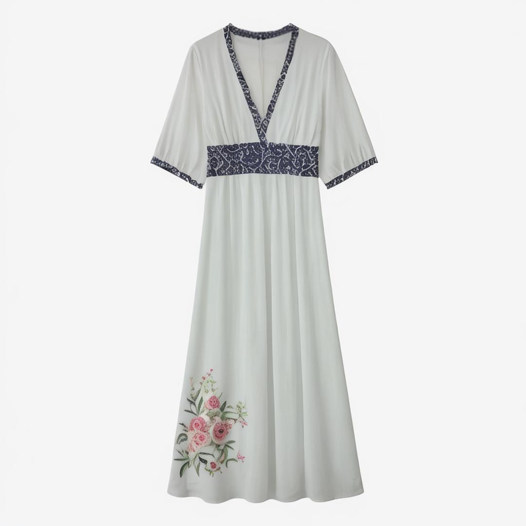 Women 2024 Autumn New Chic Fashion Linen embroidery Midi Dress Vintage Short Sleeve Female Dresses robe Mujer