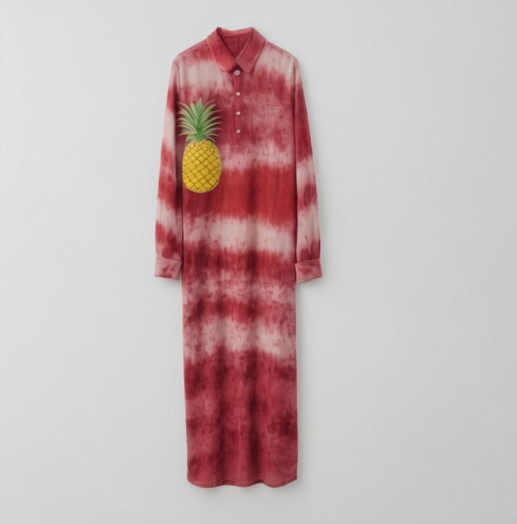 Pleat Style Print Tassel Dress 2024 SpringSummer New Product Style Slim Appearance Large Women's Waist Long Dress