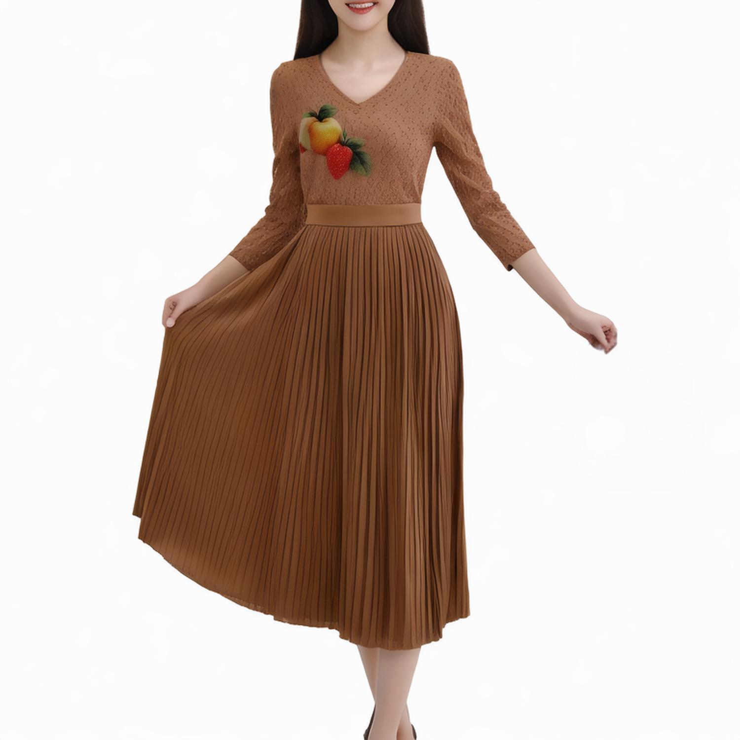 Stylish elegant dress Pleats loose fit pocket decoration decorative pleat tea break skirt office skirt