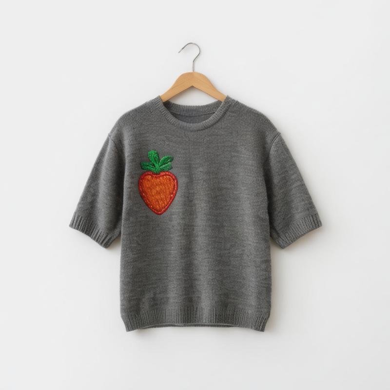 Women's 2024 Early Autumn Casual Basic Simple Brown Round Neck Short Sleeve Knitted T-shirt