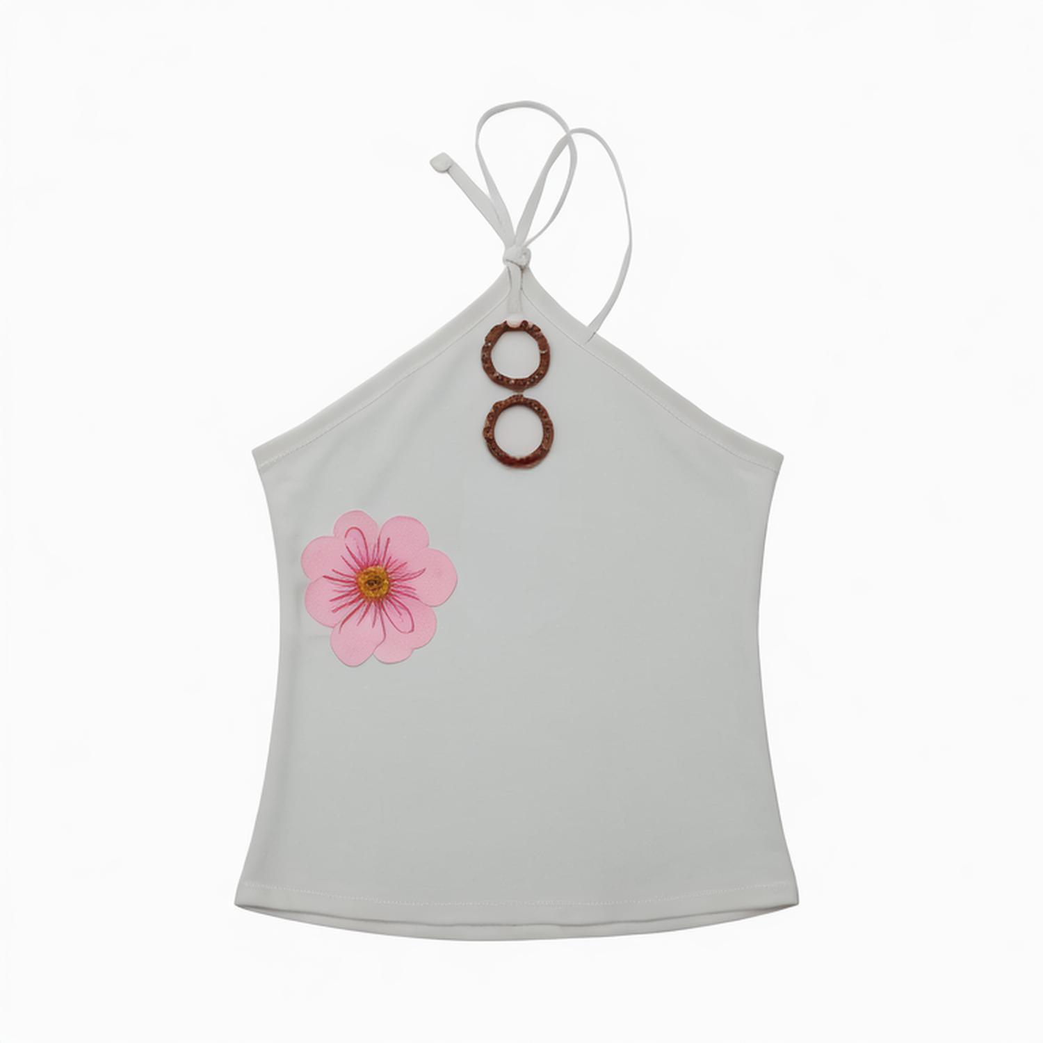 Women 2024 summer New Fashion Tortoiseshell effect trim neck Tank Tops Vintage Backless Female Camis Chic Tops