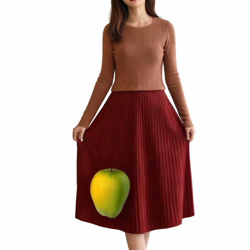 Springsummer fashion print dress ruffl pleat casual splicing color contrast A-line pleat skirt office skirt