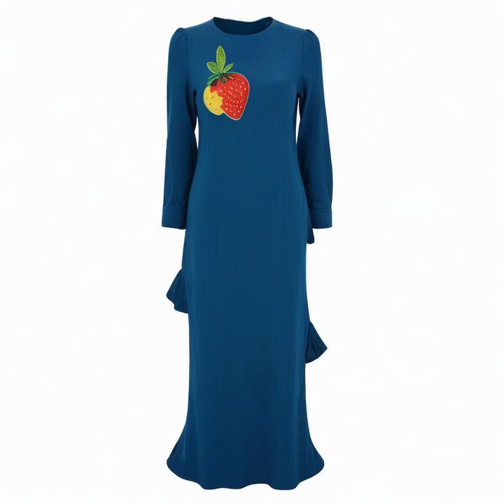 New Arrivals Spring Summer Elegant Women Lady Vestido Long-sleeve Ruffles Long Casual Pleat Dress