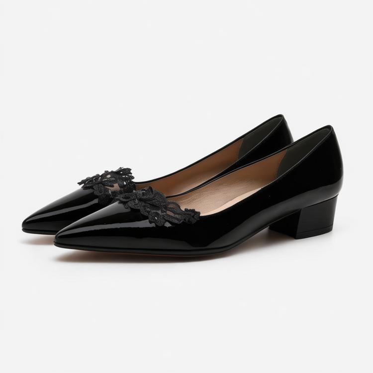 Womens Low Heel Shoes  Pumps Genuine Leather Sexy Pointed Fashion Office Ladies Shoes