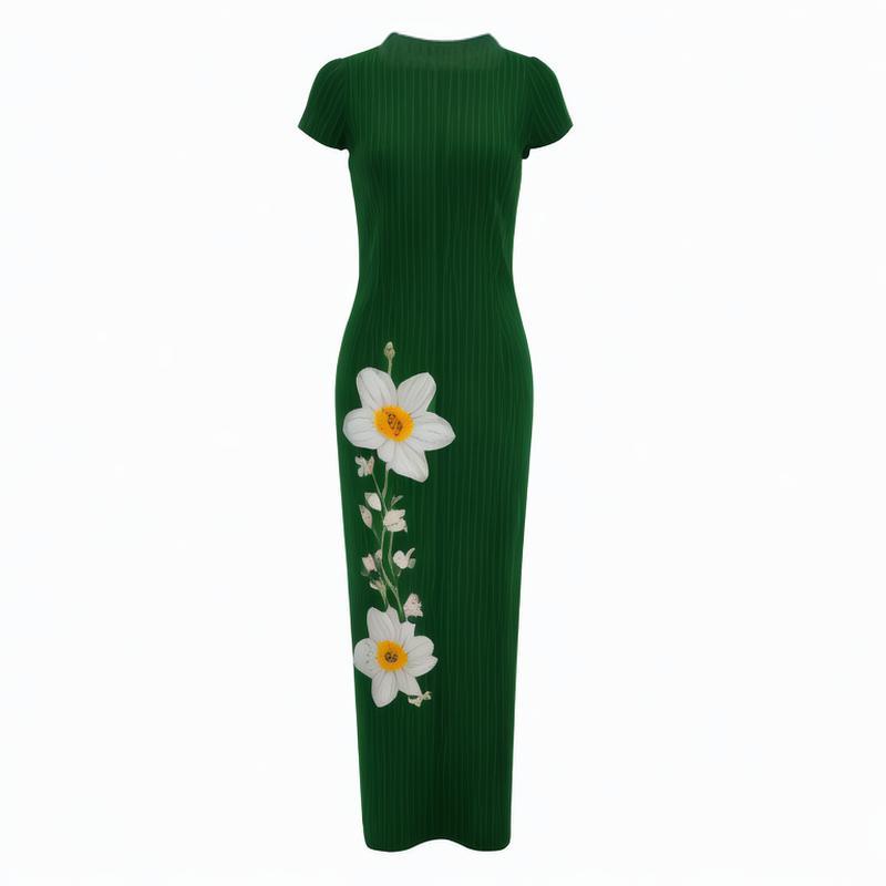 dress summer new style advanc simple elegant comfort new style ultra-thin temperament half high collar A-line skirt