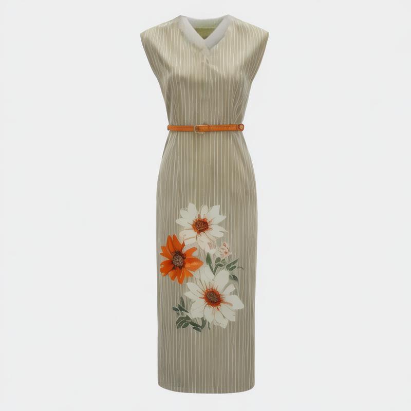 Pleat 2024 Summer New Style Round Neck Dress Slim Slim Sleeveless Lace-up Versatile A-Line Skirt