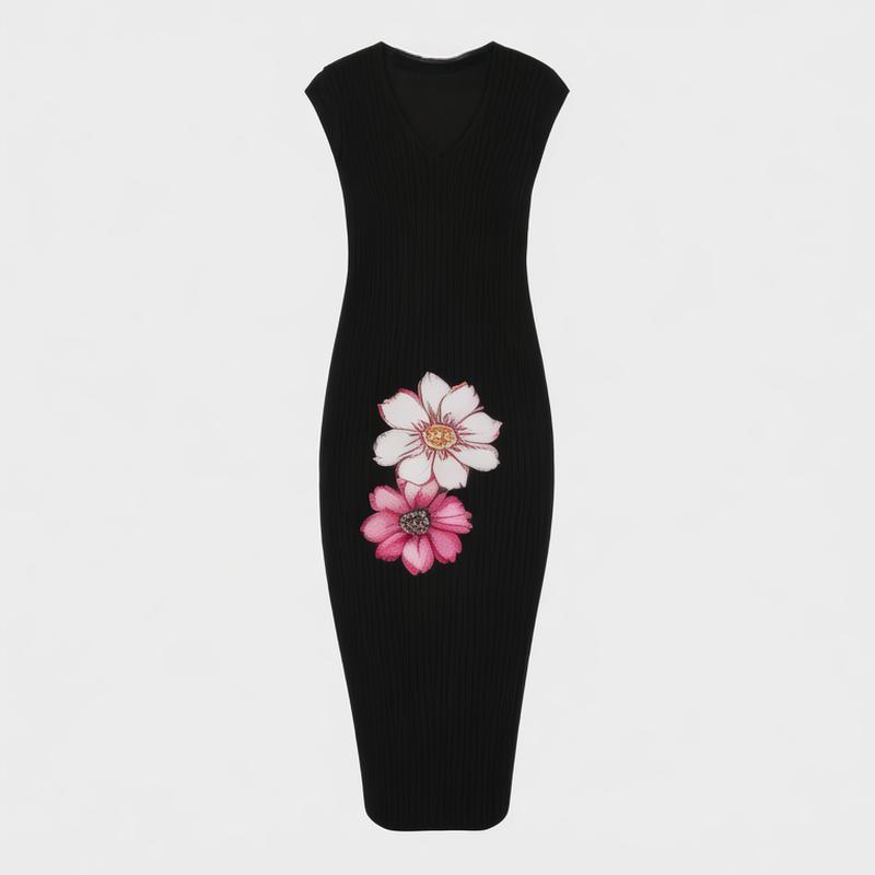 pleat dress large V-neck spring and summer new temperament loose large size mid-length suspender solid color vest dress