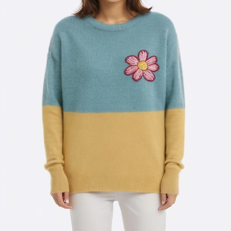 women's Crew neck long sleeve color blend sweater