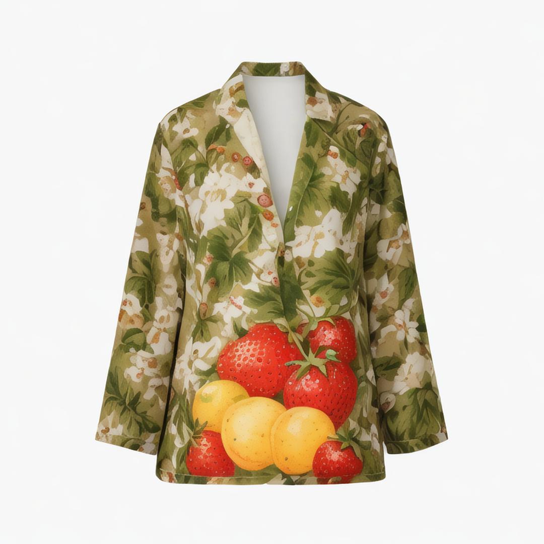 Women 2024 summer New Chic Fashion Flax blend flower print Blazer Coat Vintage Long Sleeve Female Outerwear Chic