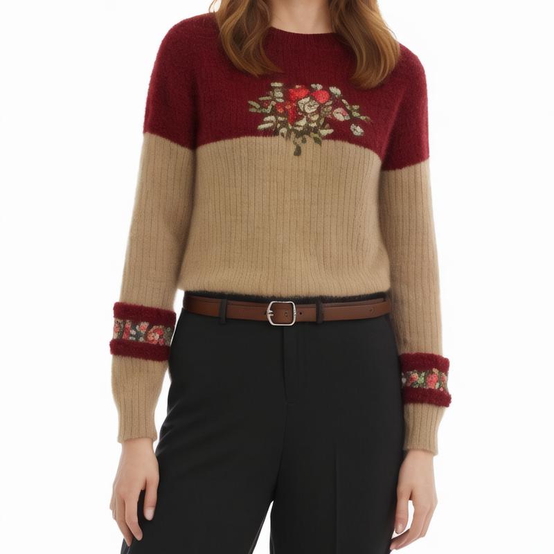 women's Crew neck long sleeve Stripe stitching sweater