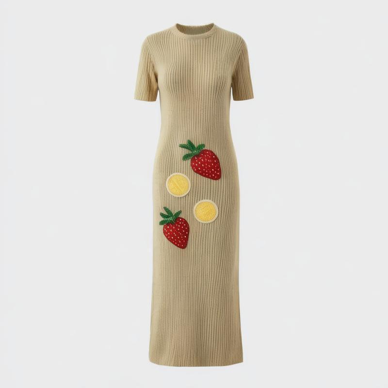 pleat clothing 24 summer new solid color round neck classic dress women's mid-length slim slit skirt