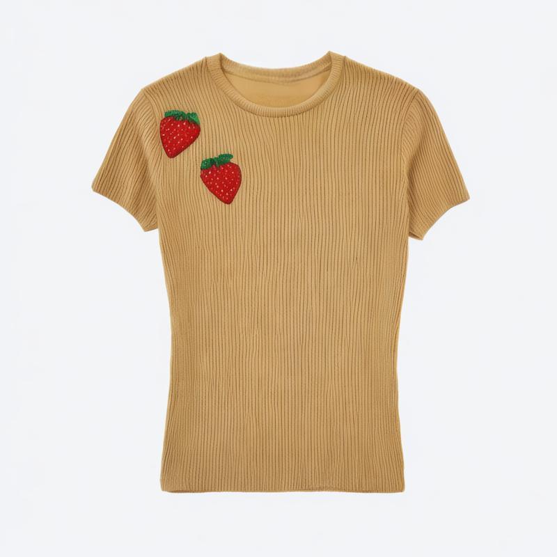 Pleat clothing high-end pleat short-sleev tops for women 24 summer basic women's cuffs slit design T-shirt