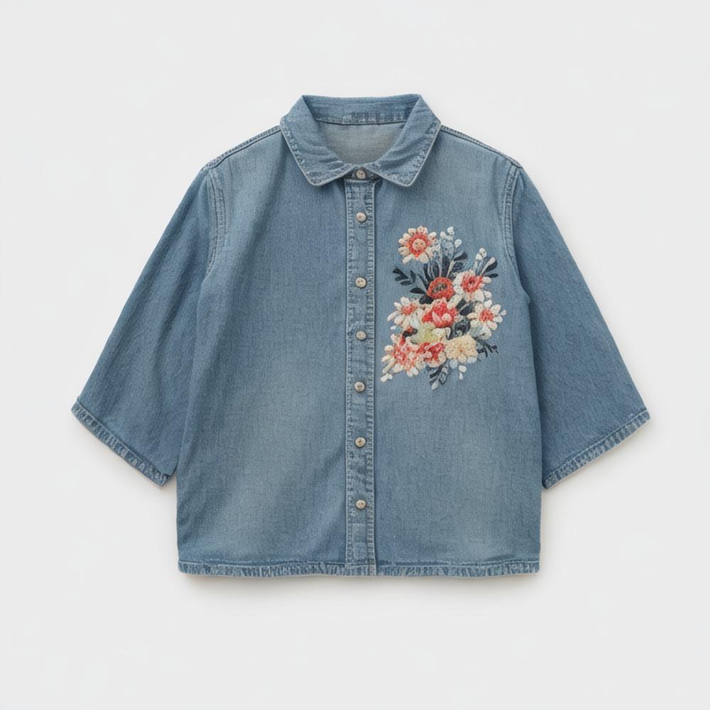 Women 2024 New Fashion Hollow embroidery short Blouses Vintage Short Sleeve Button-up Female Shirts   Chic Tops