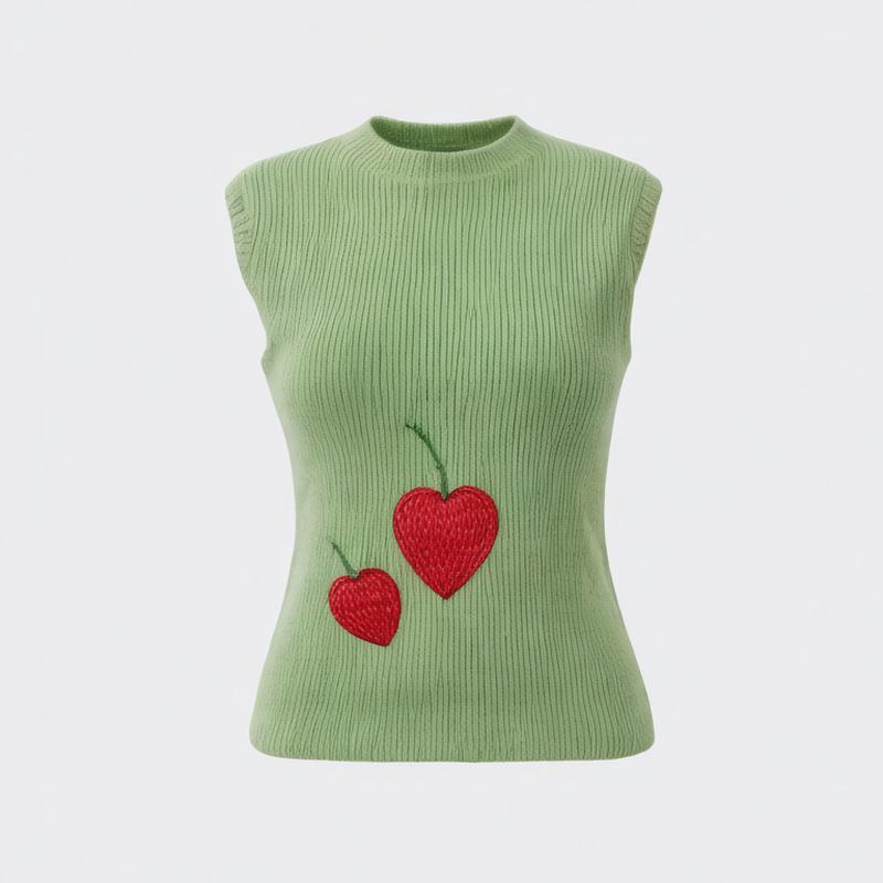 Pleasant Summer New Mint Green Sleeveless Half-Tall Collar Vest Basic Style Slimming Versatile women's tops