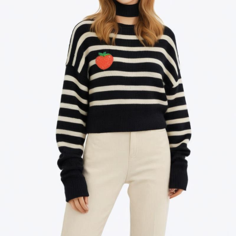 Sailor Stripe Turtleneck Sweater women's Crew neck long sleeve Stripe stitching sweater