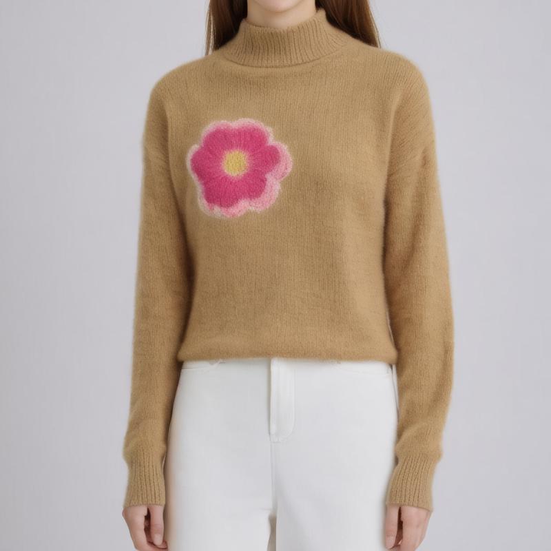 women's stand collar long sleeve satin color blend sweater