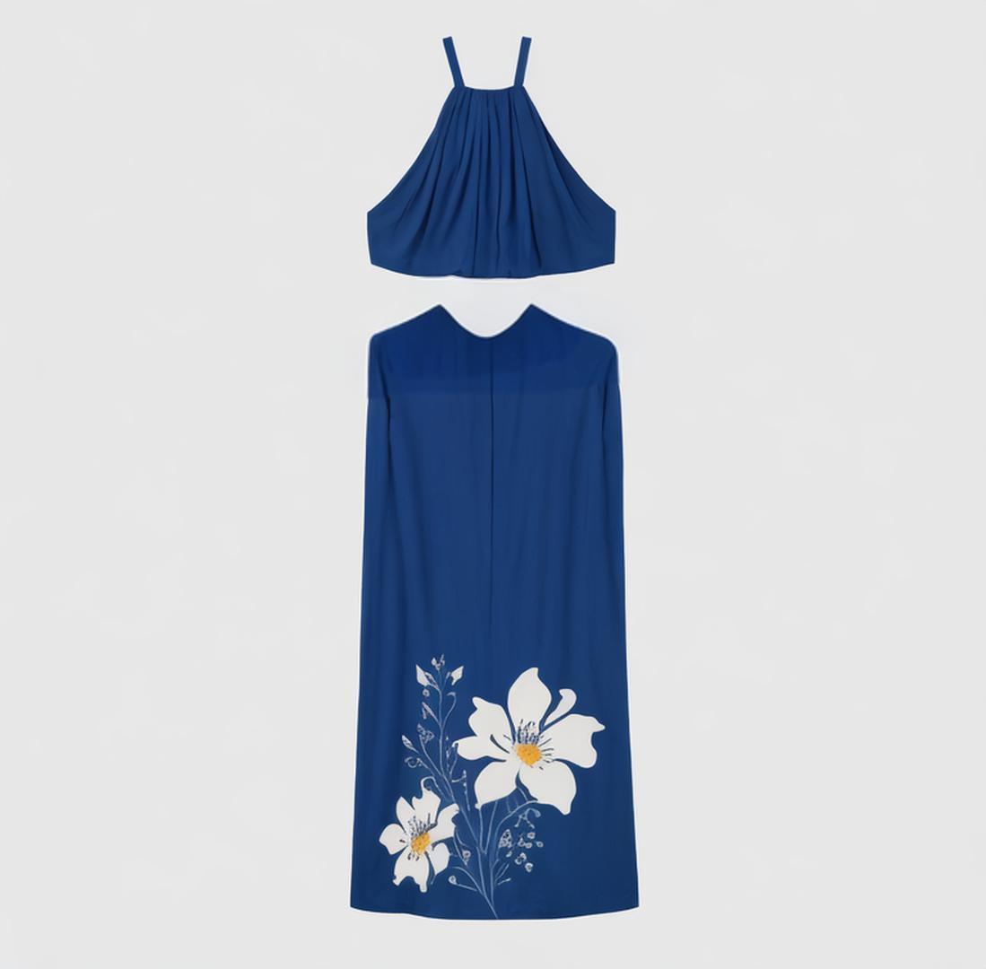 Women 2024 summer New Chic Fashion Open design hanging neck Dress Vintage Sleeveless Female Dresses robe Mujer