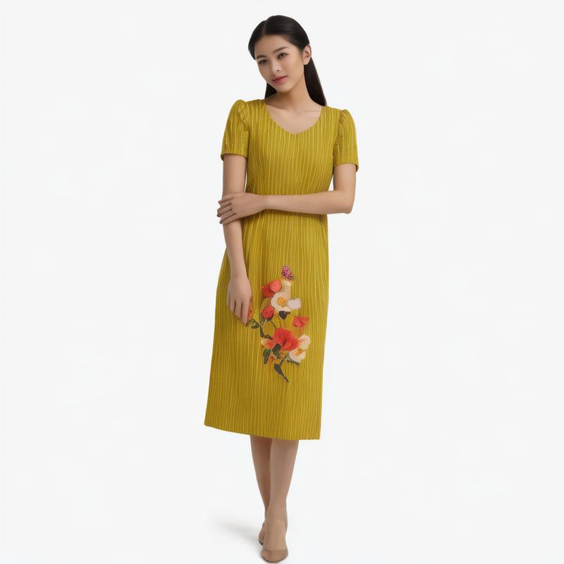 24 spring and summer new high-end pleat dress solid color splicing slit loose slimming straight skirt