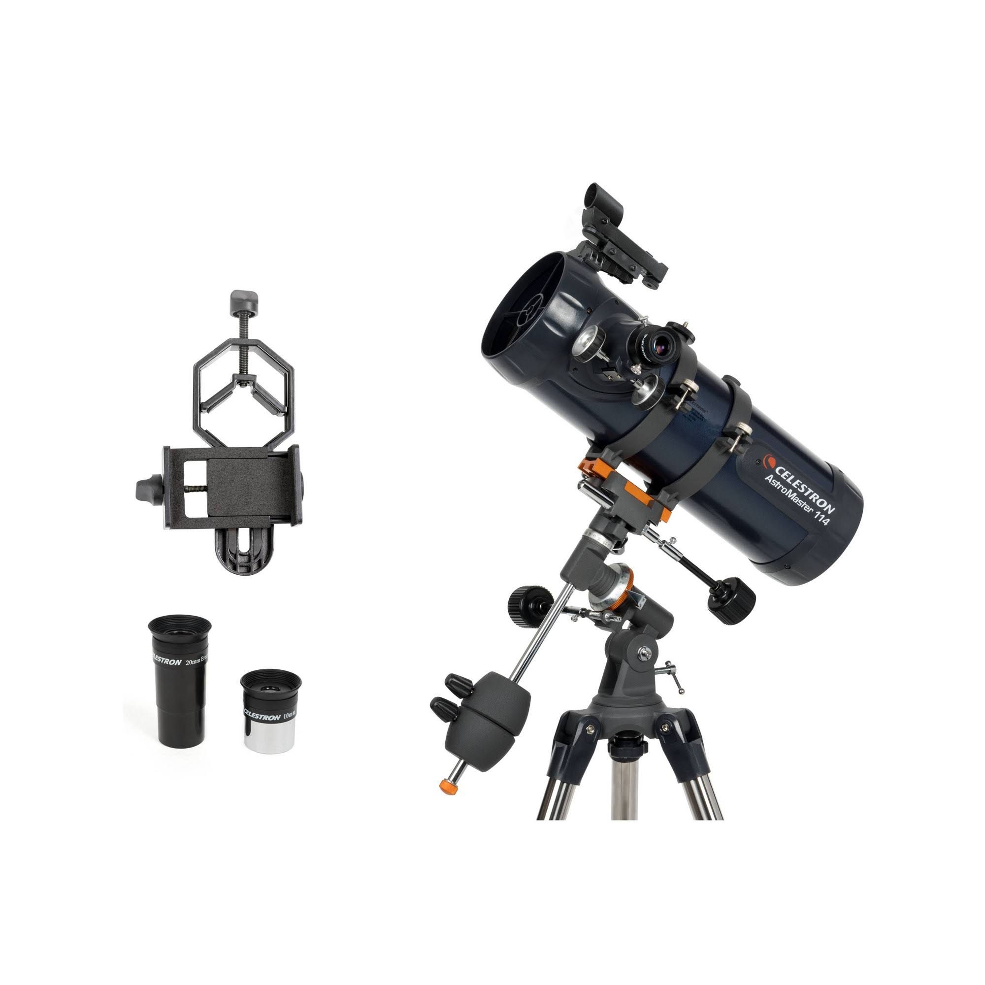 Celestron AstroMaster 114EQ Telescope With Basic Smartphone Adapter Celestron astromaster 114eq telescope with basic smartphone adapter