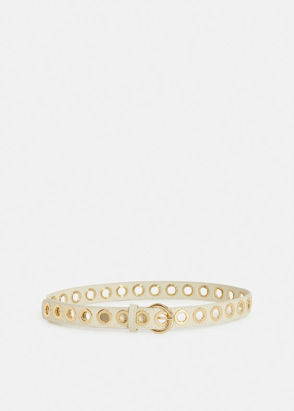 Ecru recycled leather eyelet-embellished belt