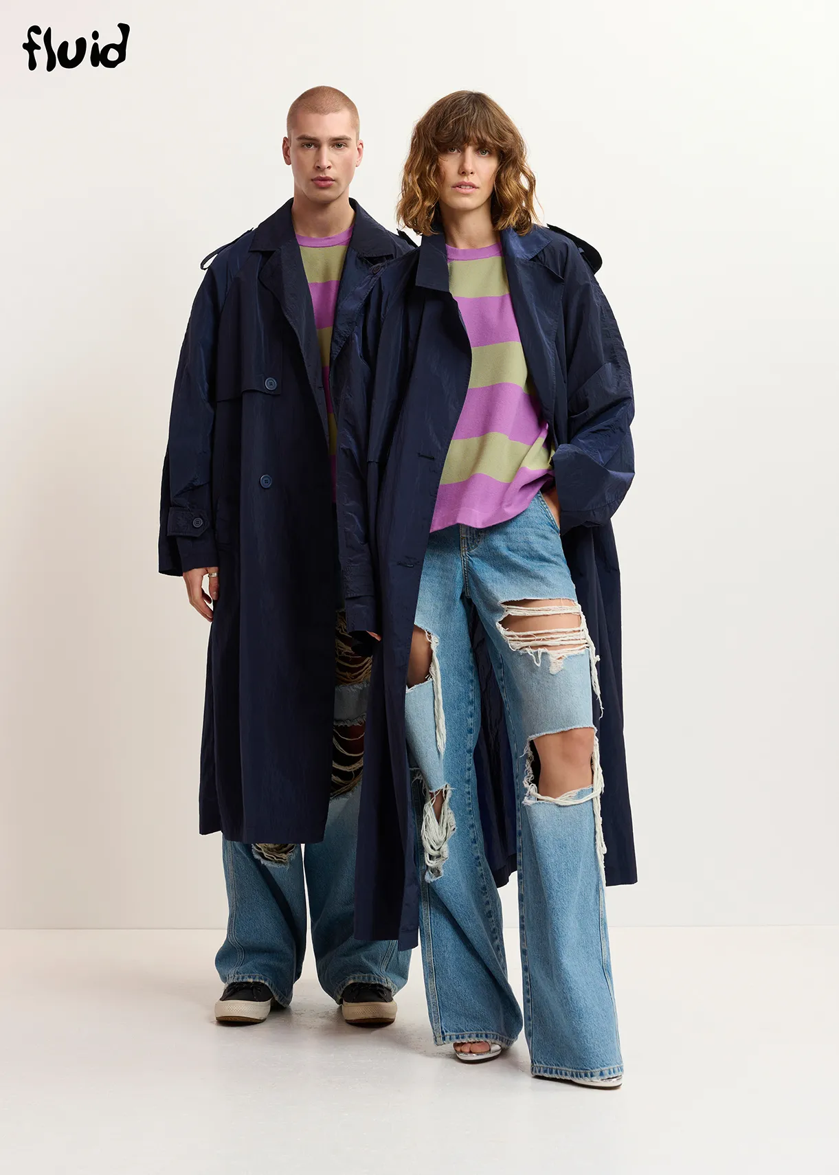 Navy blue double-breasted trench coat