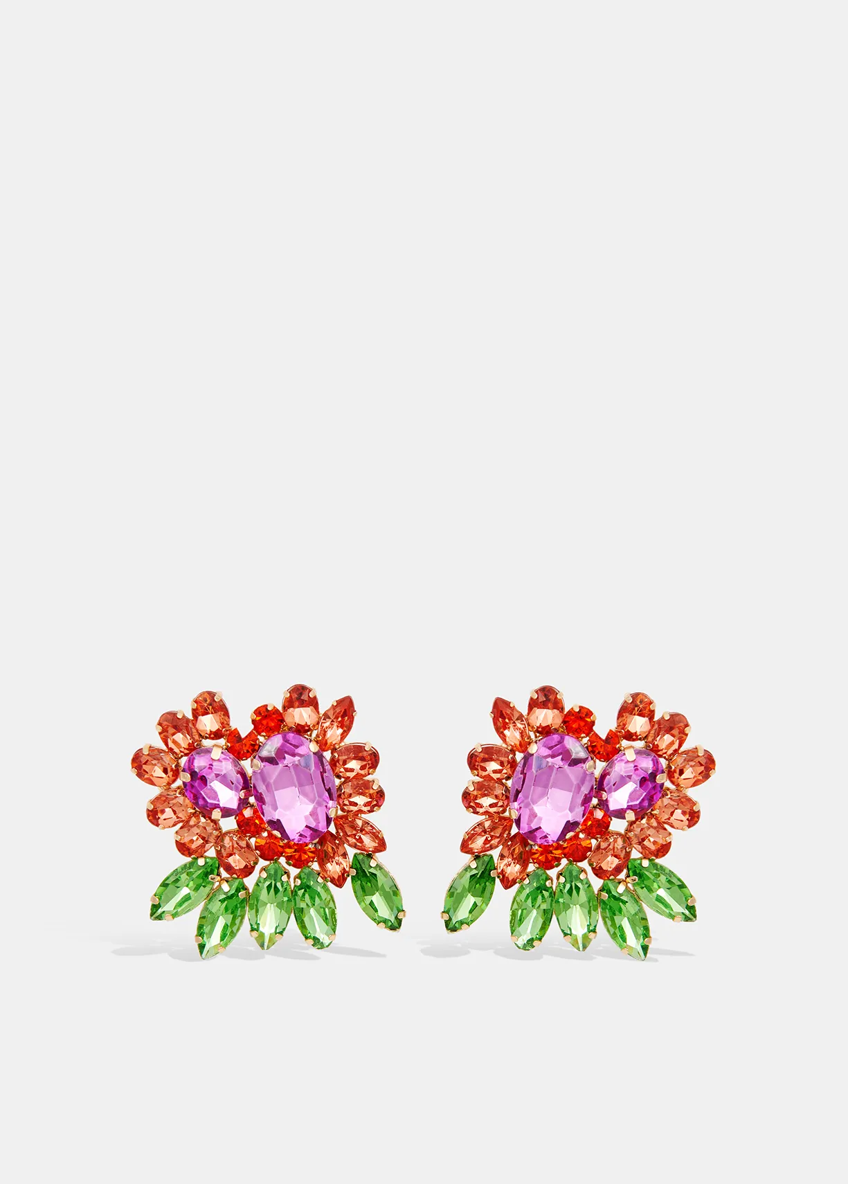 Green, red and purple rhinestone earrings