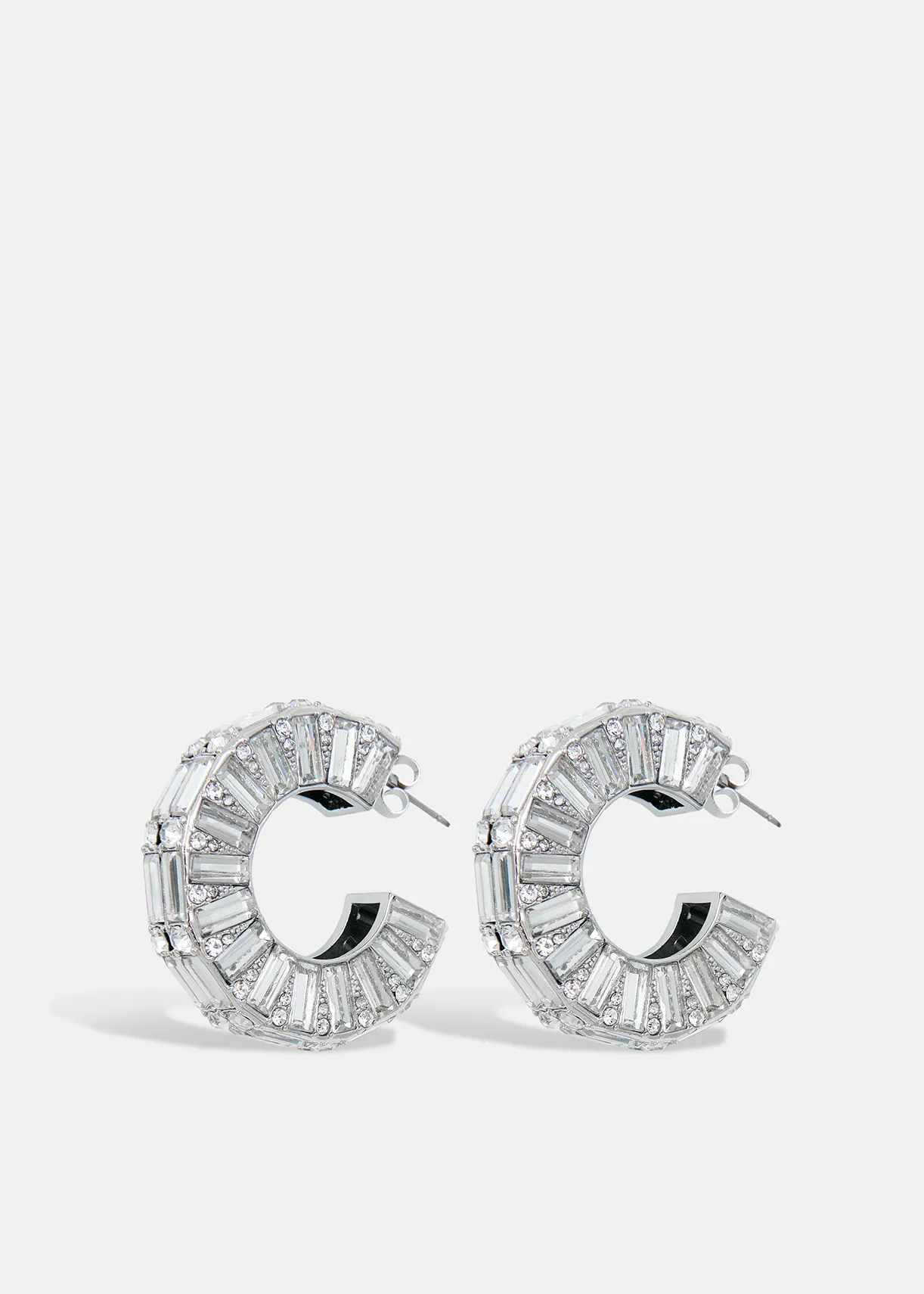 Silver-tone hoop earrings with rhinestones