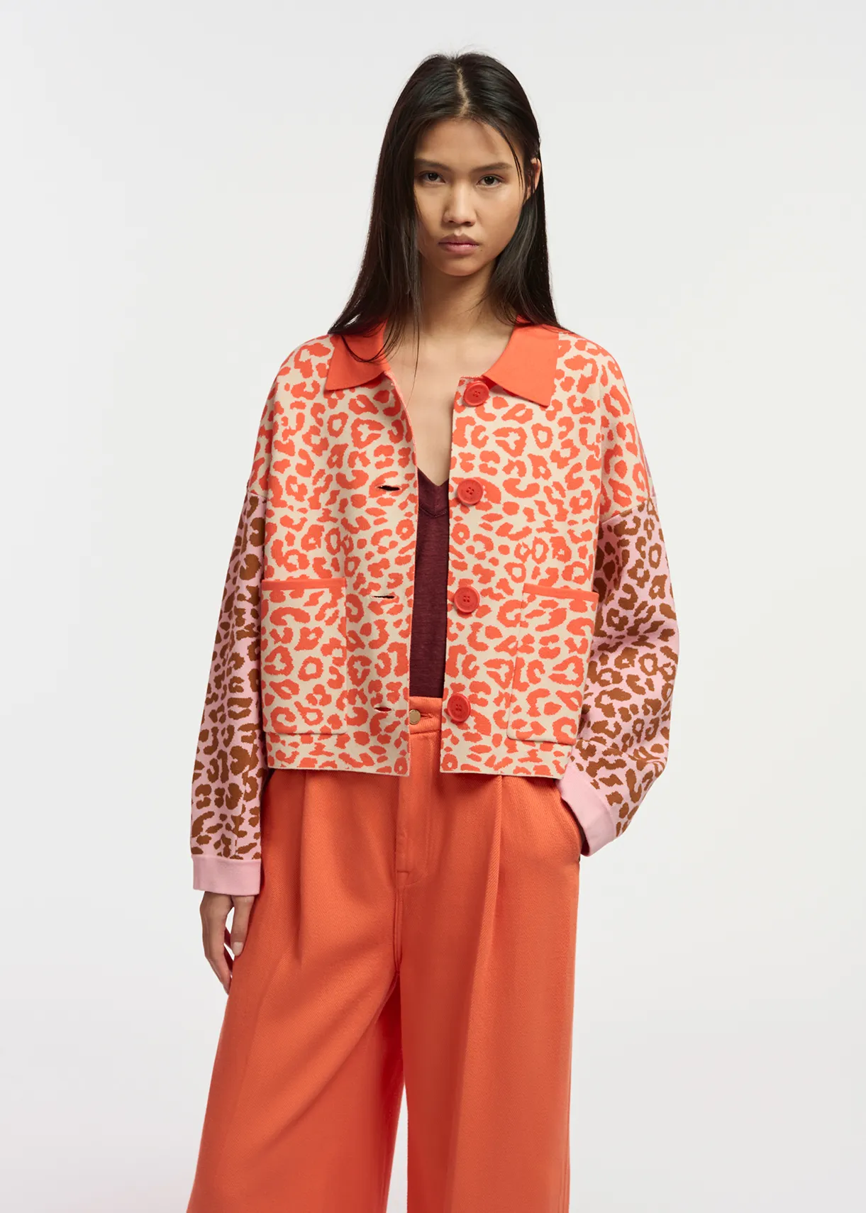 Multicolor cropped jacquard-knitted jacket