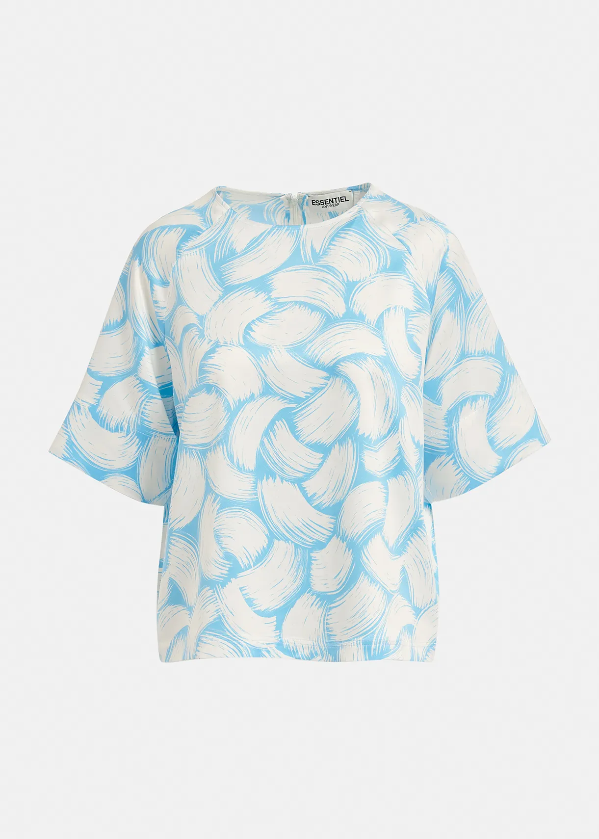 Blue and off-white abstract-print oversized top