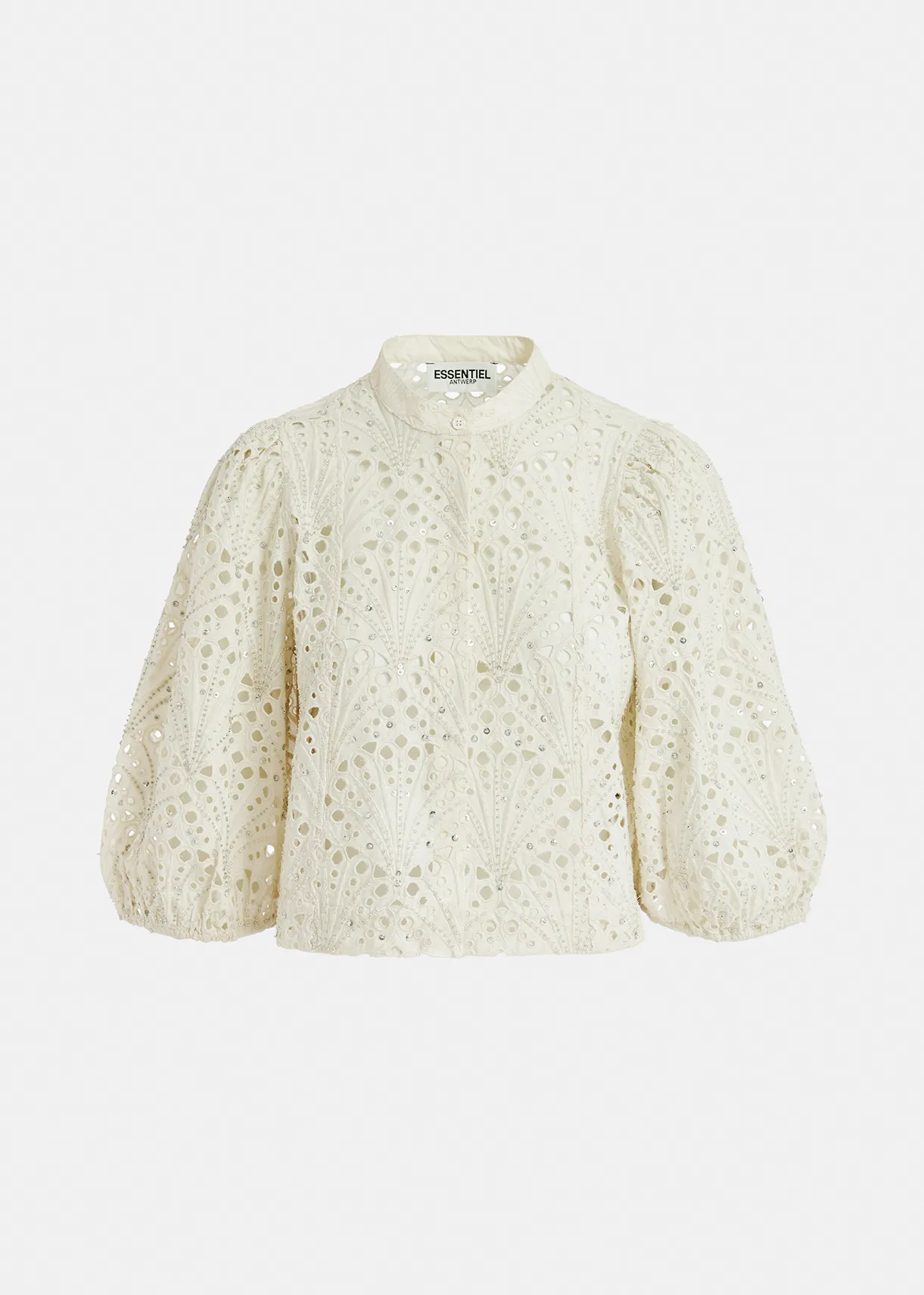 Off-white broderie anglaise cotton shirt with puffed sleeves