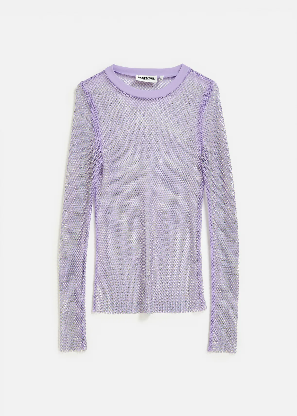 Lilac rhinestone-embellished mesh top