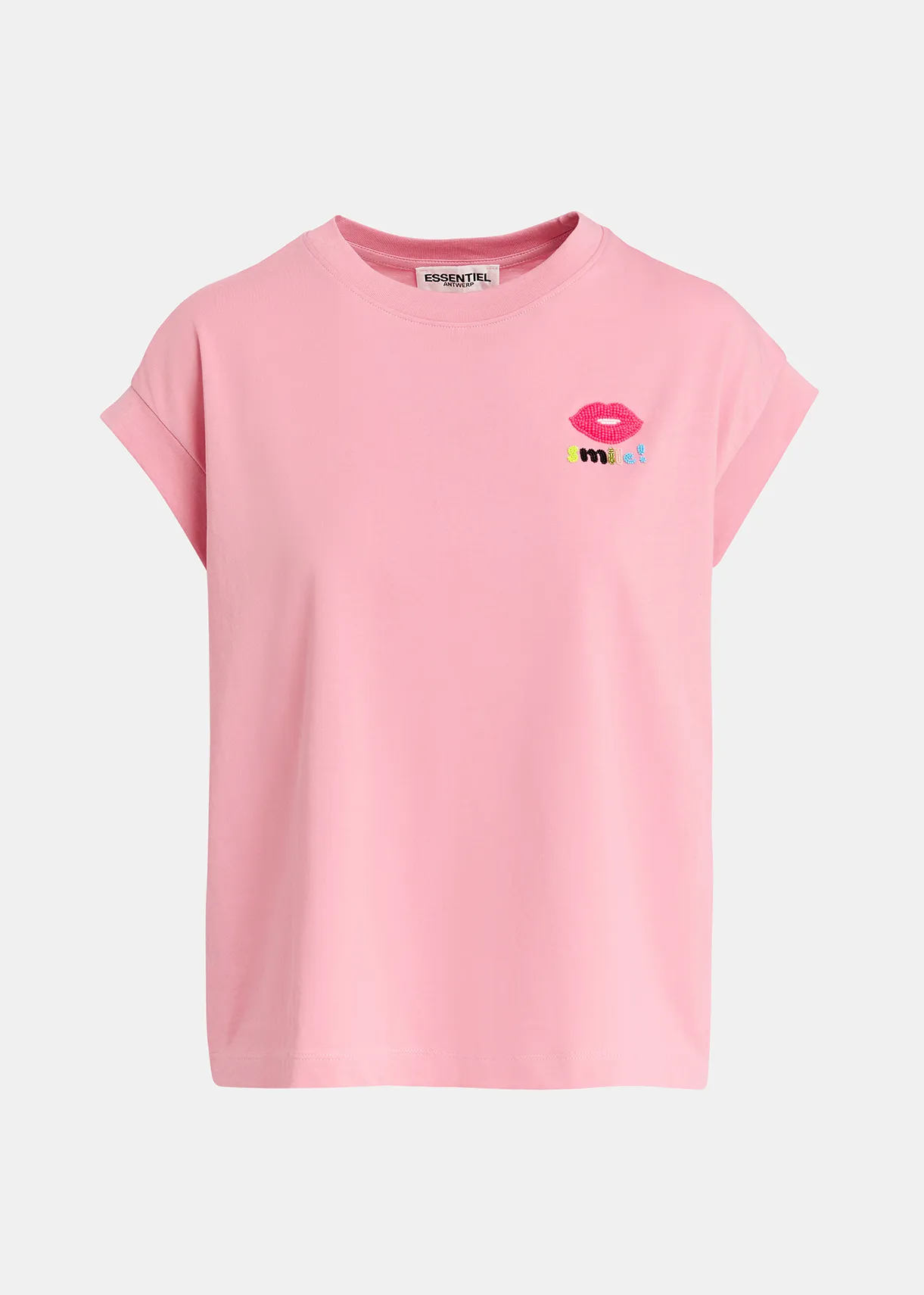 Light pink organic cotton T-shirt with embroidery