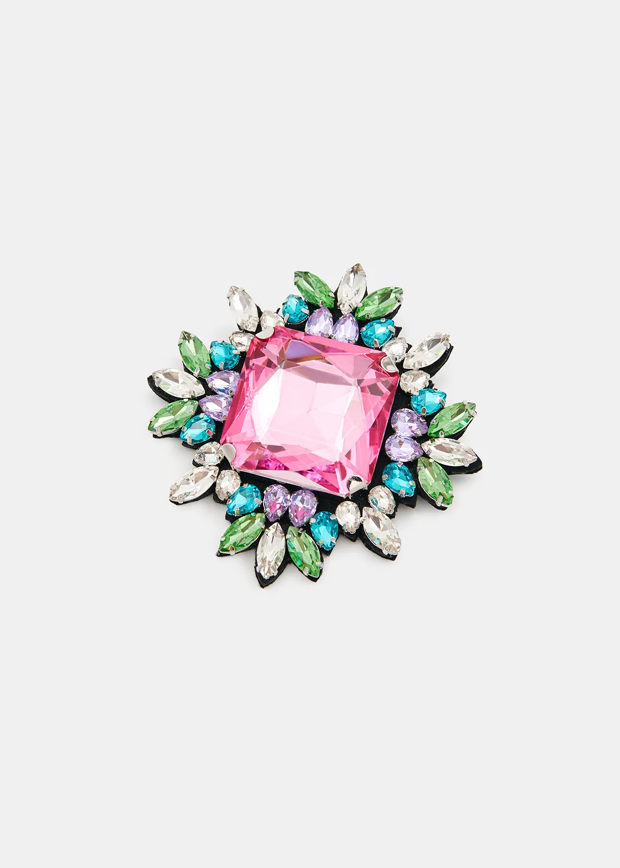 Pink, green and silver rhinestone brooch