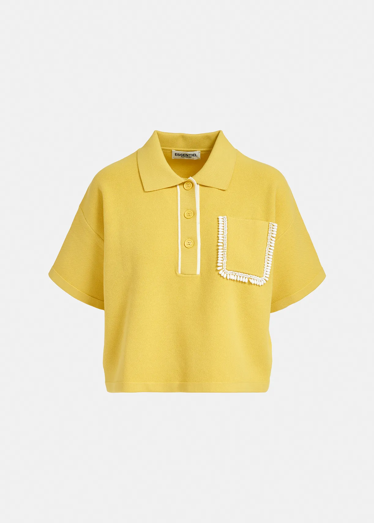 Yellow polo top with beaded embroidery