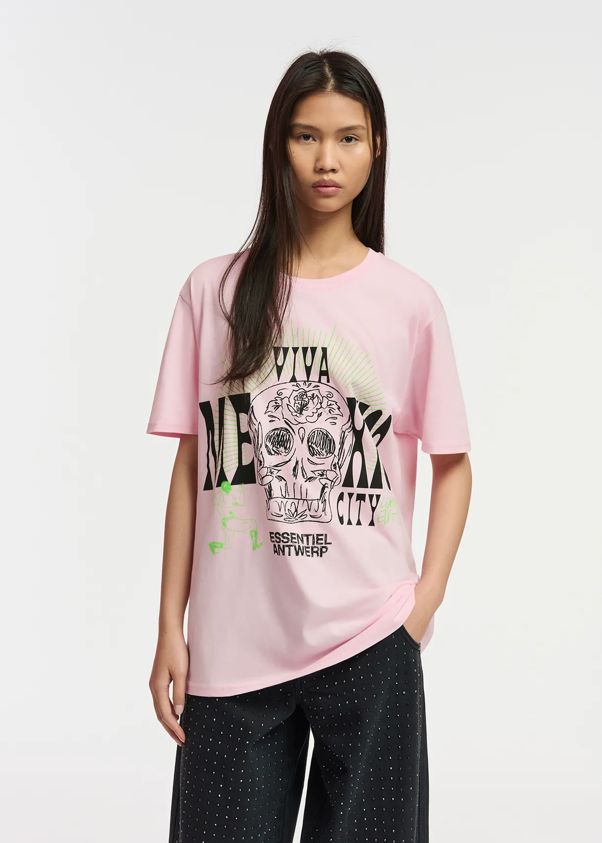 Light pink cotton T-shirt with text print - Online exclusive