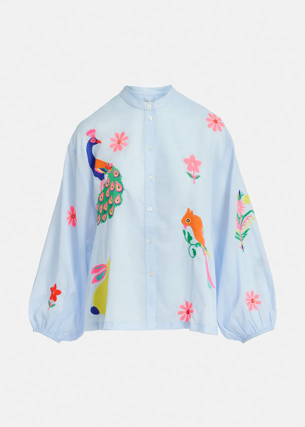 Light blue cotton shirt with embroideries