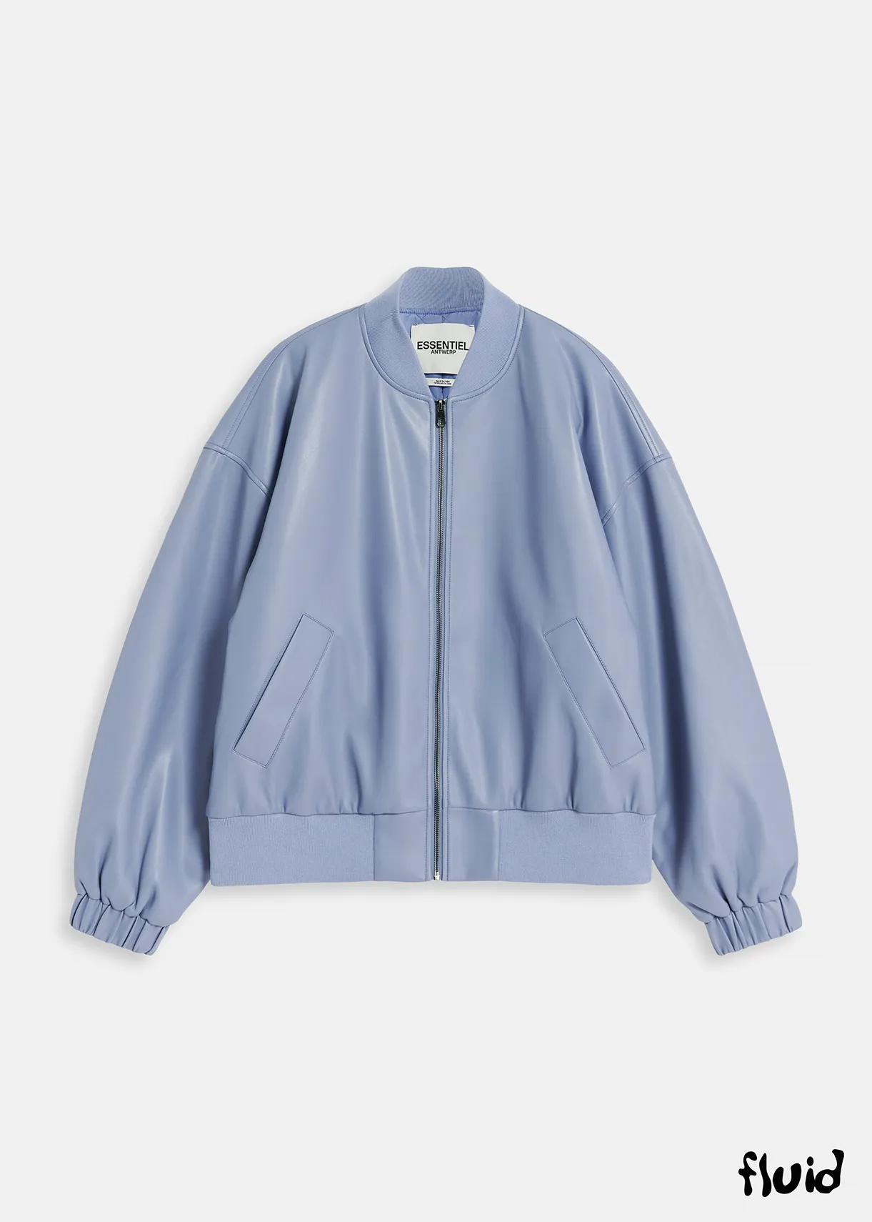 Powder blue faux leather bomber jacket
